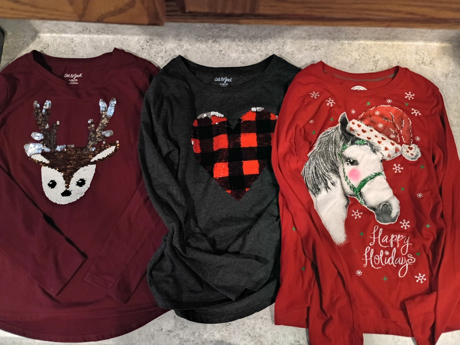Cat & Jack Lot of 3 Size 10/12 Girls Holiday Christmas Plaid Tops Red Gray