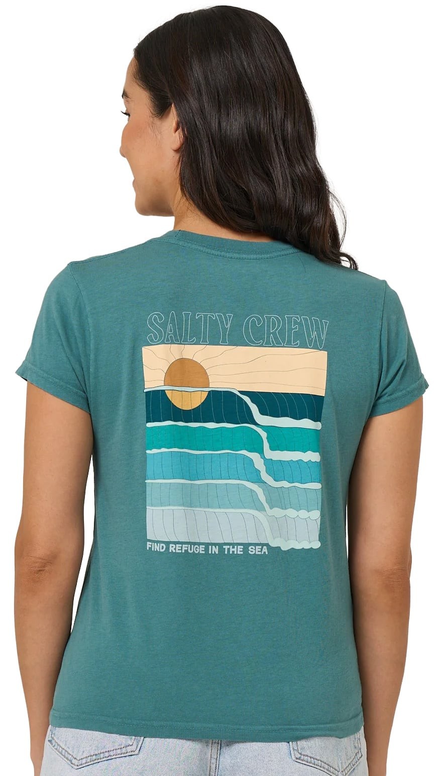 Salty Crew Retro Wave Modern Women&rsquo;s T-Shirt – Teal – New
