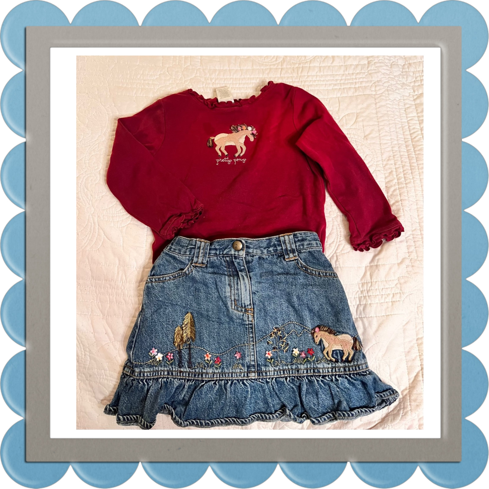 GYMBOREE Girls Denim Skirt & Top Pretty Pony Horse Size 3