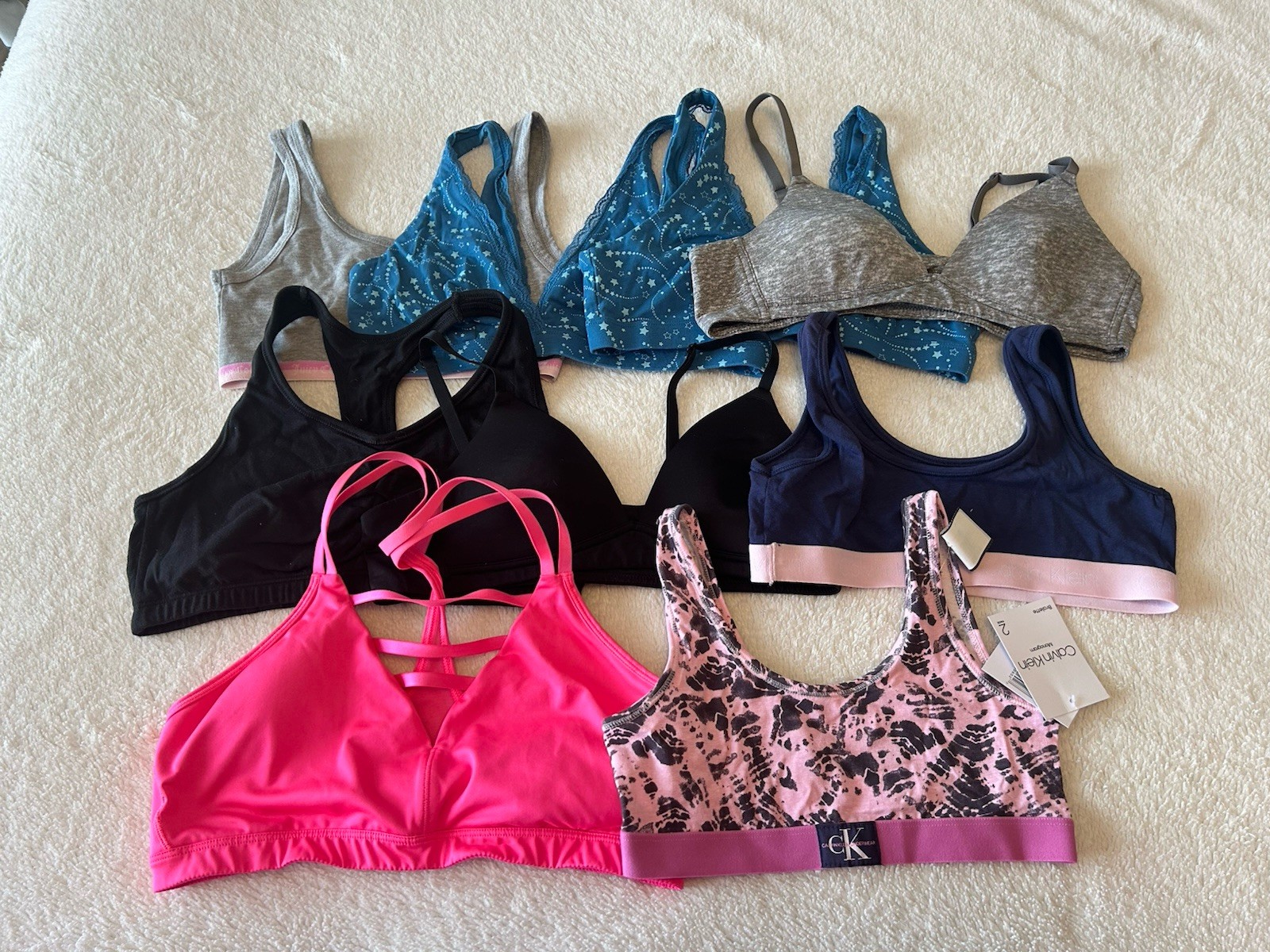 Lot of 9 Teen Girl Tops Bras Size L (10-12) Victoria&rsquo;s Secret Calvin Klein