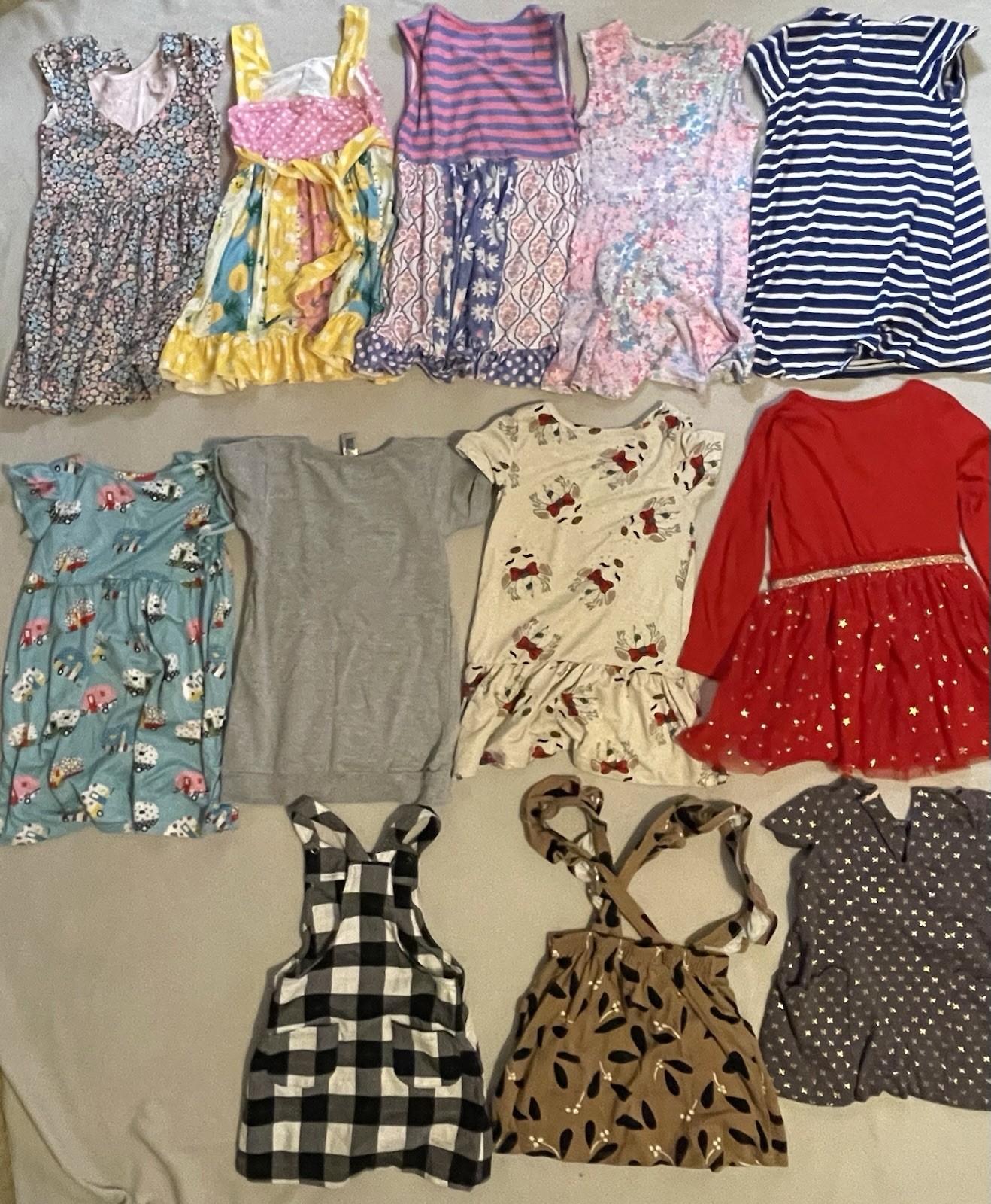 Lot Of 12 Girls Size 4T Clothes 9 Dresses 2 Overalls 1 Shirt