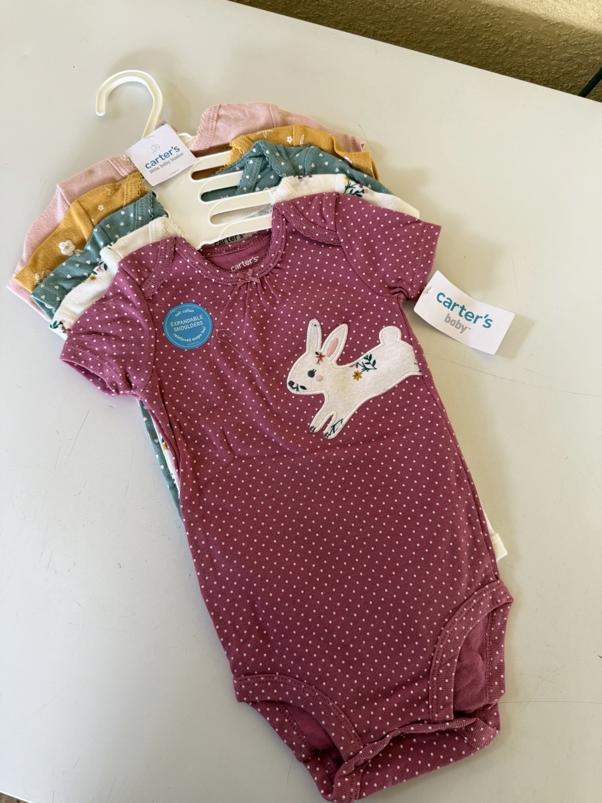 Carter&rsquo;s Baby Girl Cotton Bodysuit Lot 9M Multicolor Bunny Floral Polka Dot