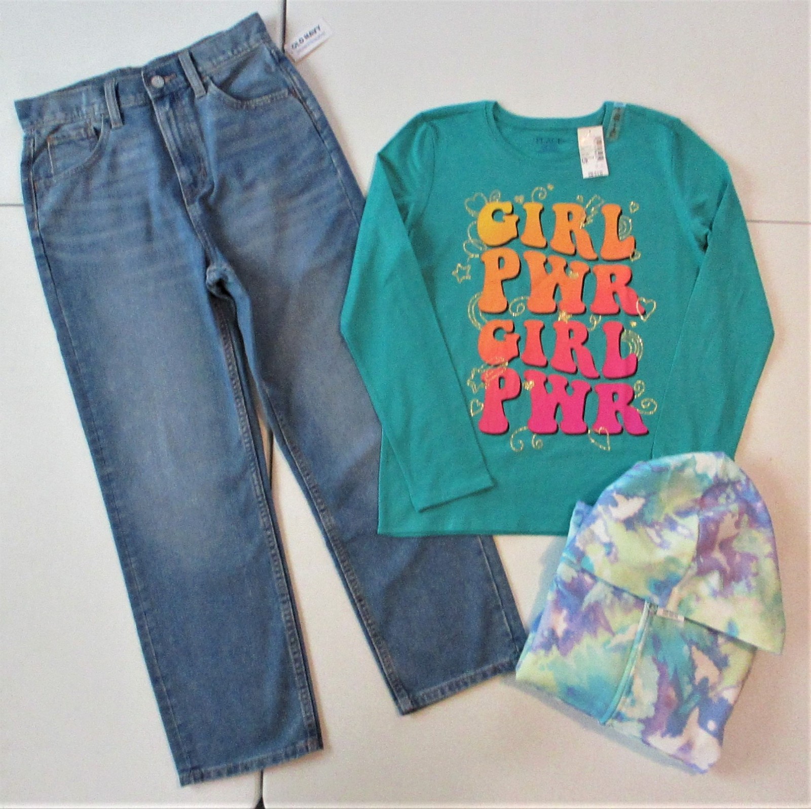 NWT GIRLS SZ 10/12 12 CLOTHES LOT COLD WEATHER OUTFITS JEANS,TOPS,HOODIE&JOGGER