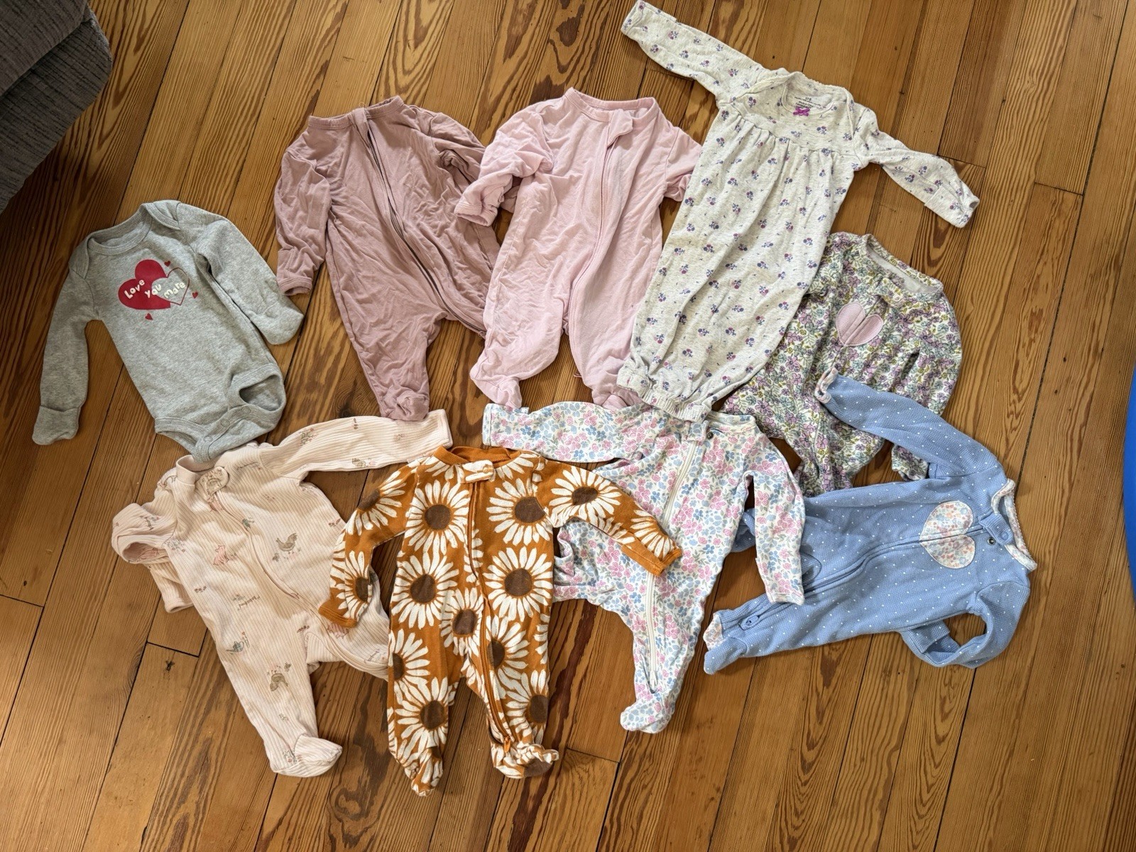 Newborn Baby Girl Clothing Lot 9 Pc Carter’s Sleepers Bamboo Pajamas