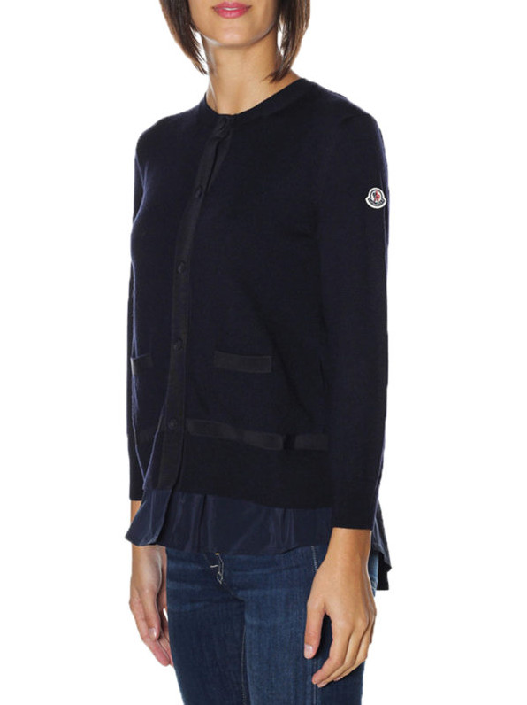 Moncler &lsquo;Maglione Tricot&rsquo; Cardigan Sweater Navy Blue Wool Womens M MSRP $800