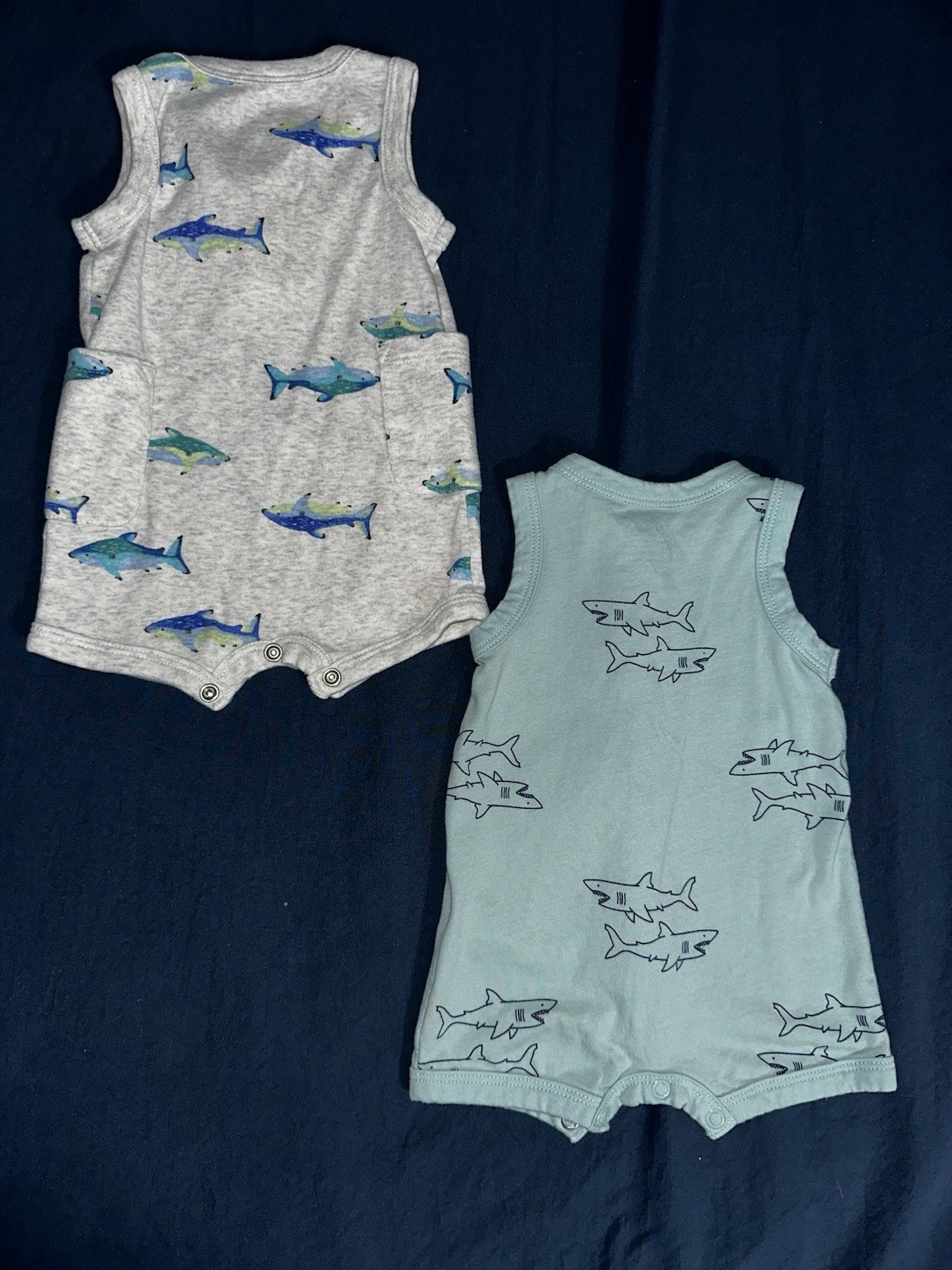 Carter&rsquo;s Baby Boy Lot of 2 Sleeveless Shark Print Rompers Cotton Size: Newborn