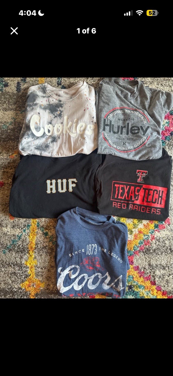 Cookies Hurley HUF Coors Texas Tech 5pc Graphic Logo Cotton T-Shirt Lot