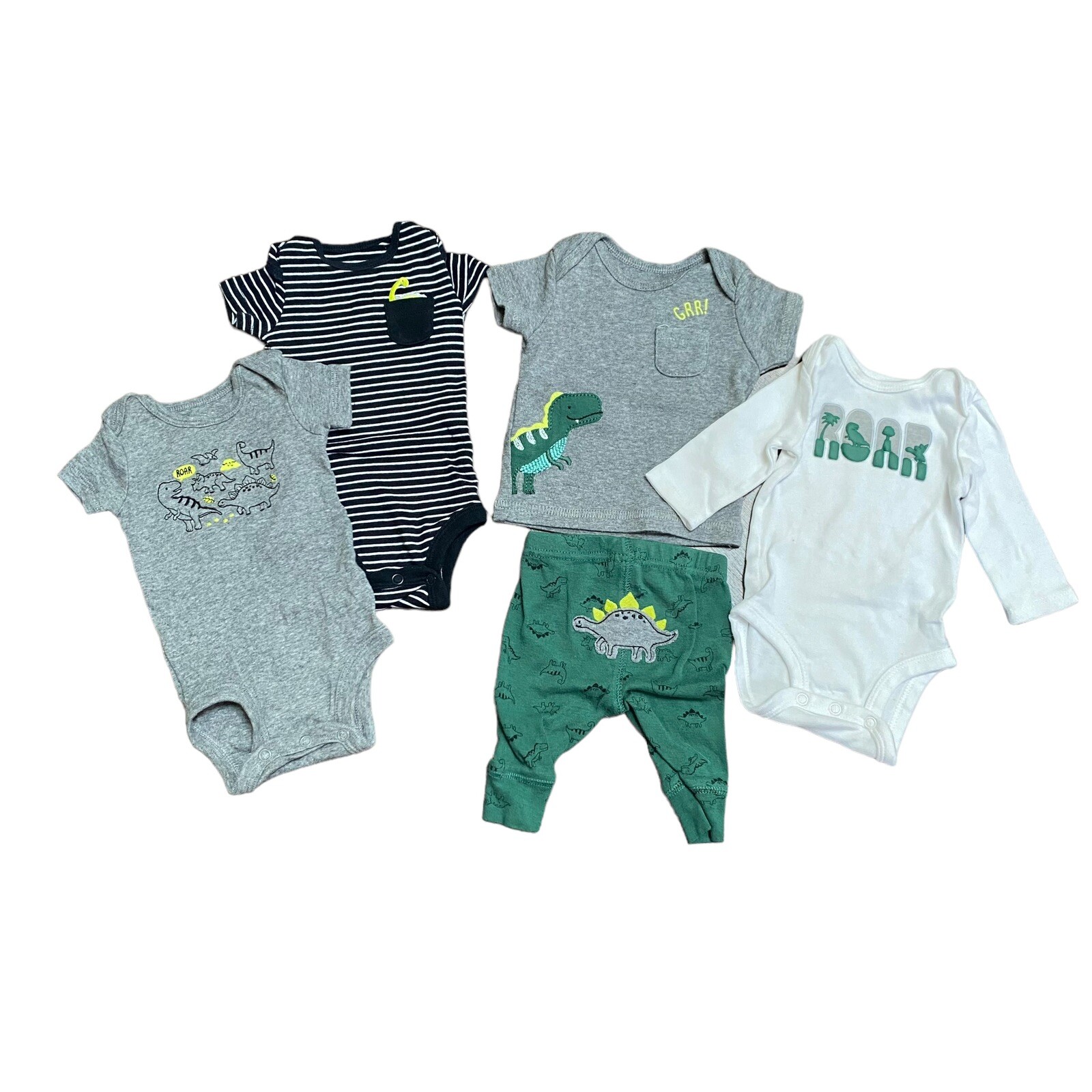 Baby Boy Newborn NB Clothing Lot 5 Pieces Pants Bodysuits Dinosaurs