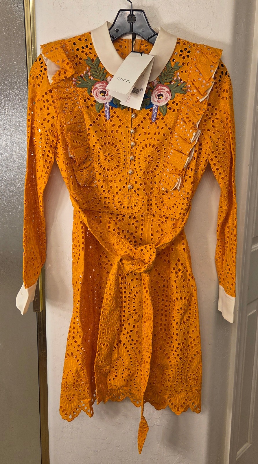 New! Gucci &lsquo;San Gallo&rsquo; Embroidered Broderie Anglaise Flower Dress 38 MSRP $4285
