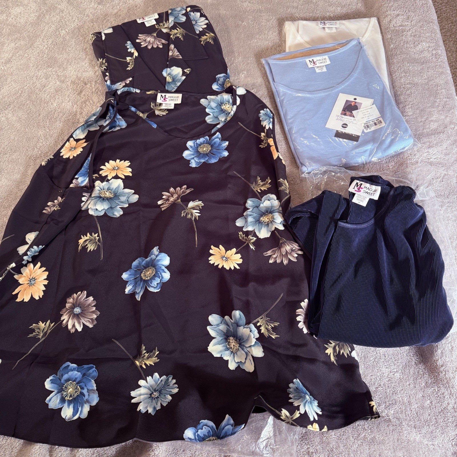 5pc Maggie Sweet 3X Lot NWT QVC: 2pc Jacket Tank Set, Blue Ribbed, Pullover Tops