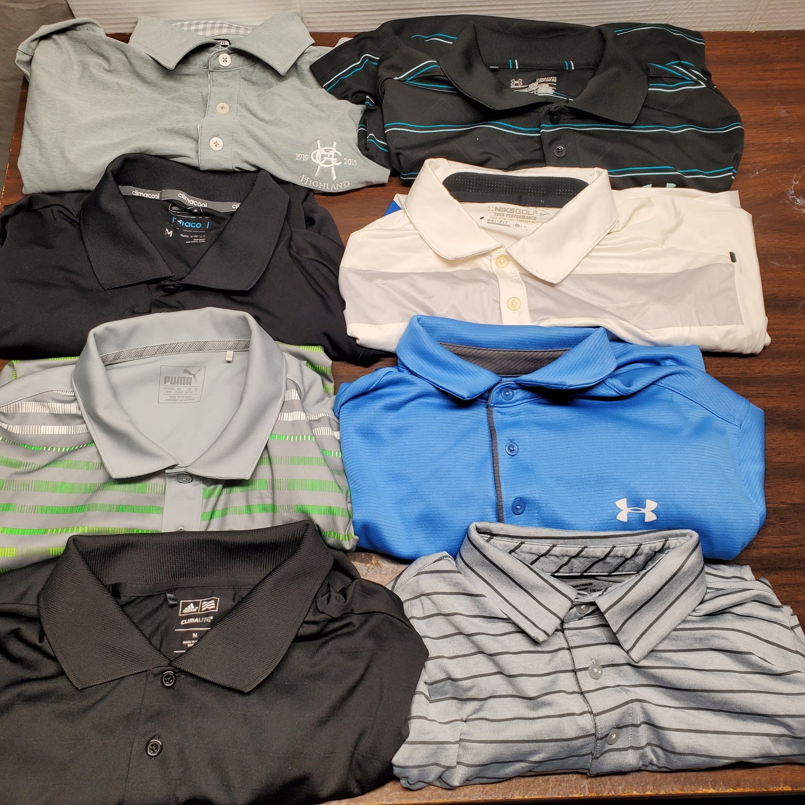Lot of 8 Under Armour Nike Mens Medium Short Sleeve Collared Golf Shirt Bundle