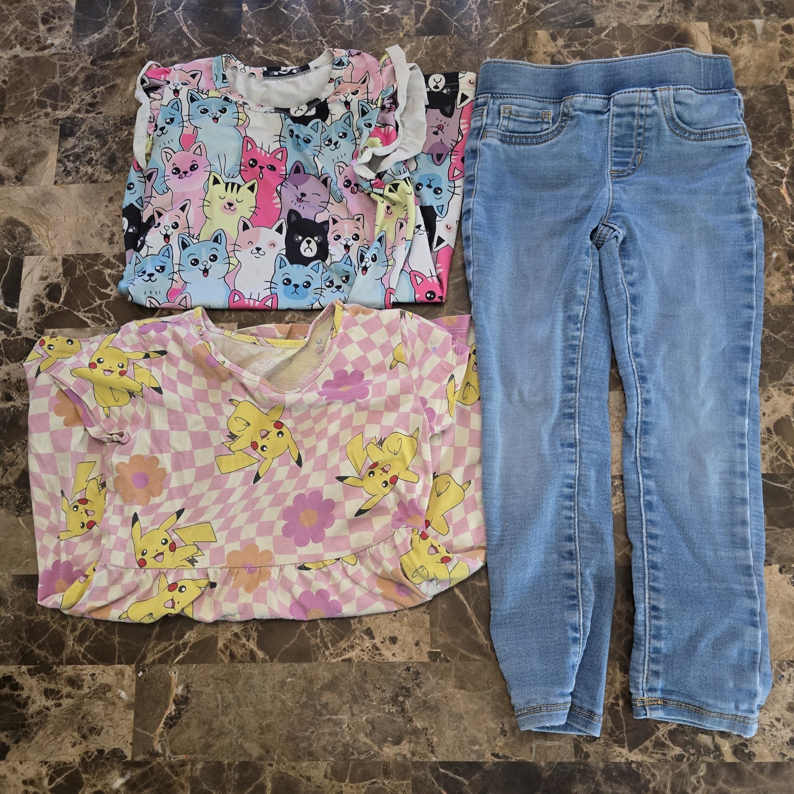 Girls Size 5 XS Clothing Lot Pokémon Dresses Jumping Beans Jeans 3 Pieces
