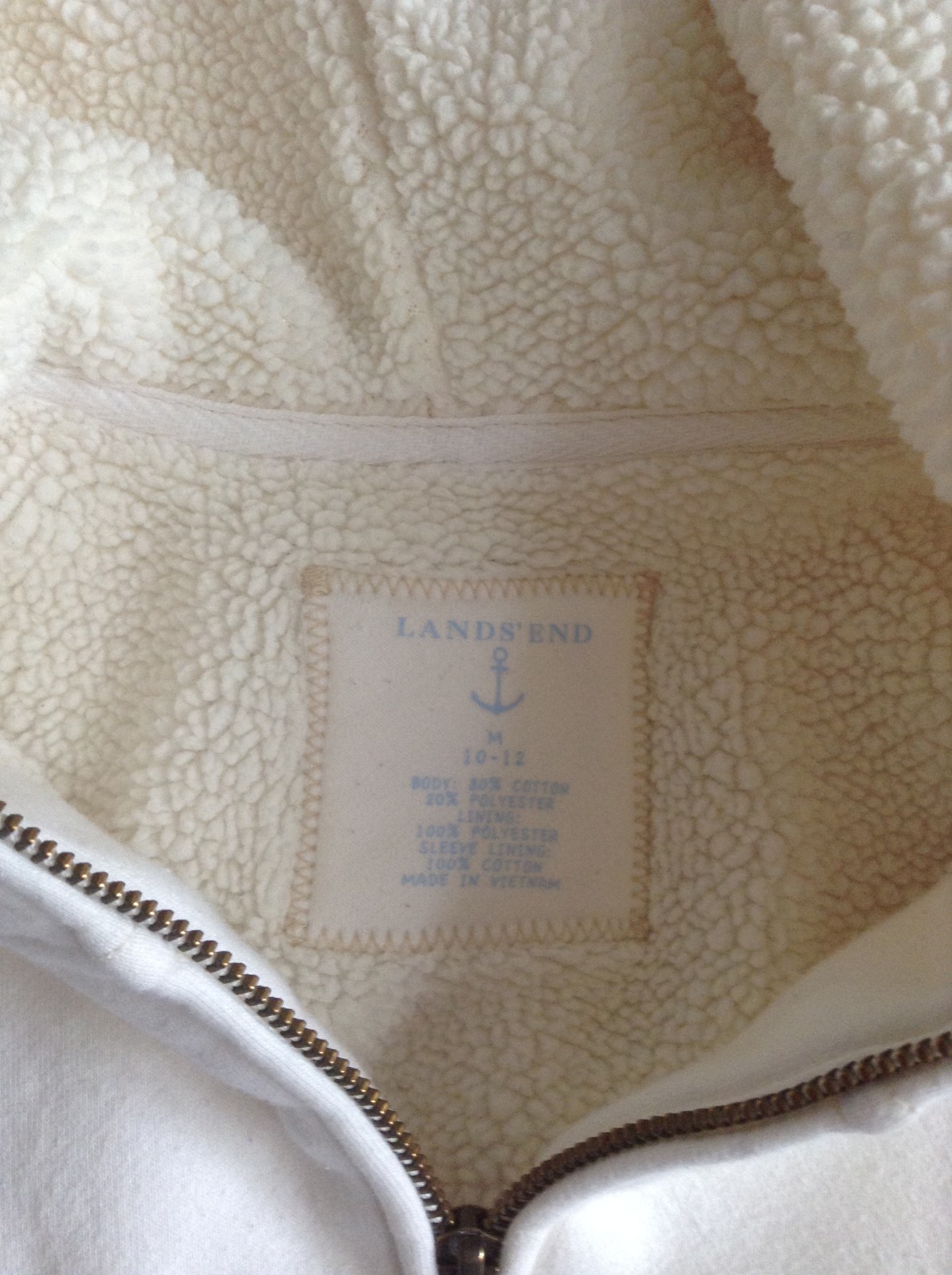LANDS&rsquo; END GIRLS CREAM MEDIUM (10-12) JACKET COAT WITH HOOD – USED