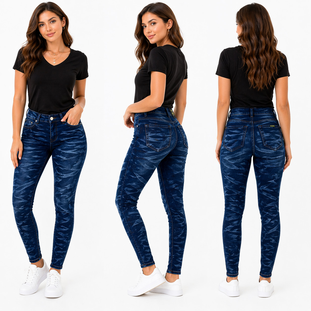 Lot of 12 Pairs Women Dark Blue Washed Denim Stretch Skinny Jeans Wholesale Bulk