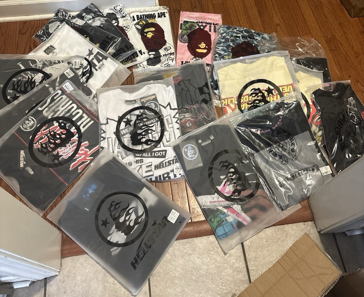 A Bathing Ape & HELLSAT Graphic Print Multicolor Cotton Unisex T-Shirt Lot