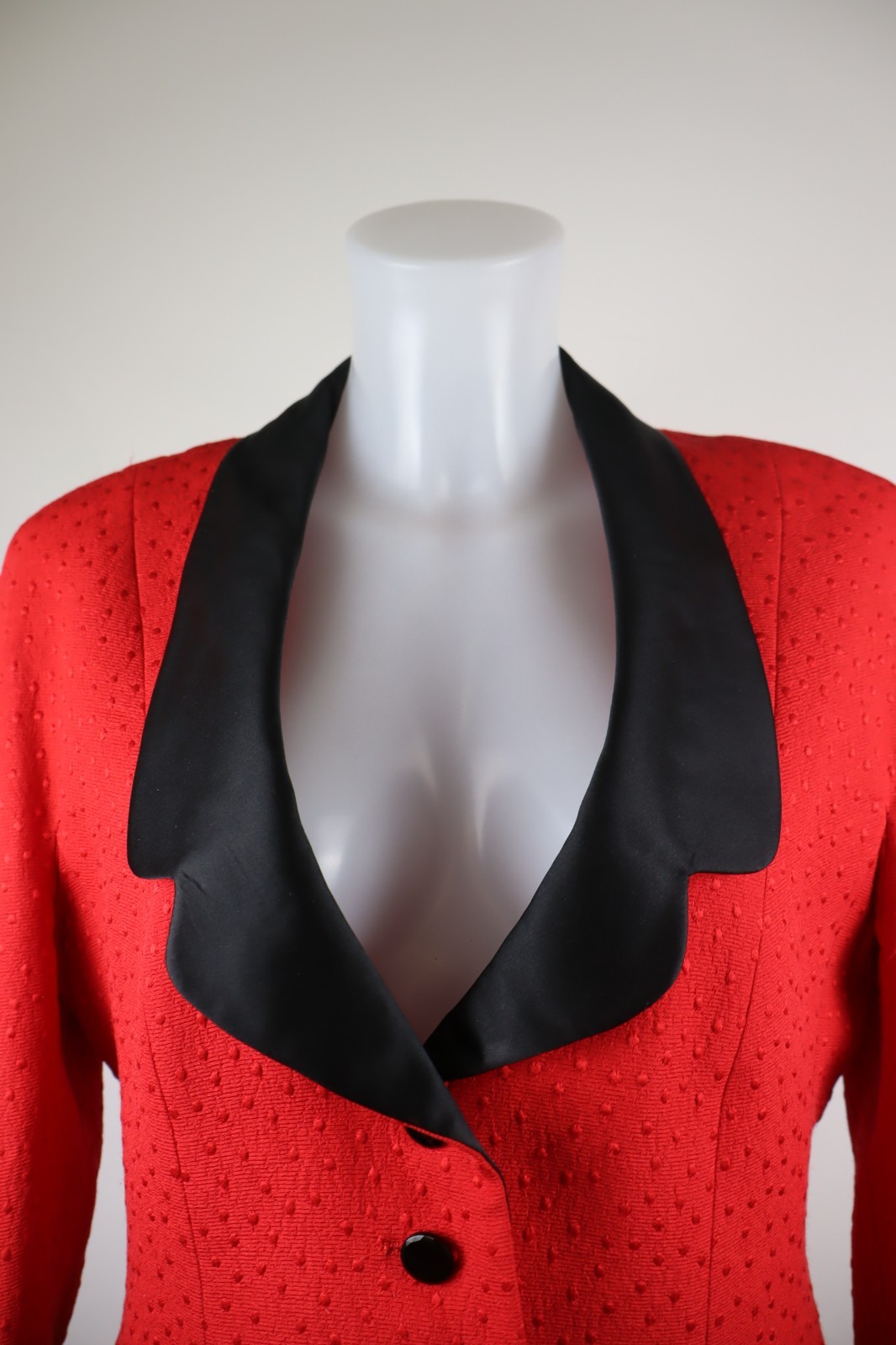 LOUIS FARAUD 2-Piece Suit Set Womens Size 40 Wool Silk Red V-Neck Blazer Skirt