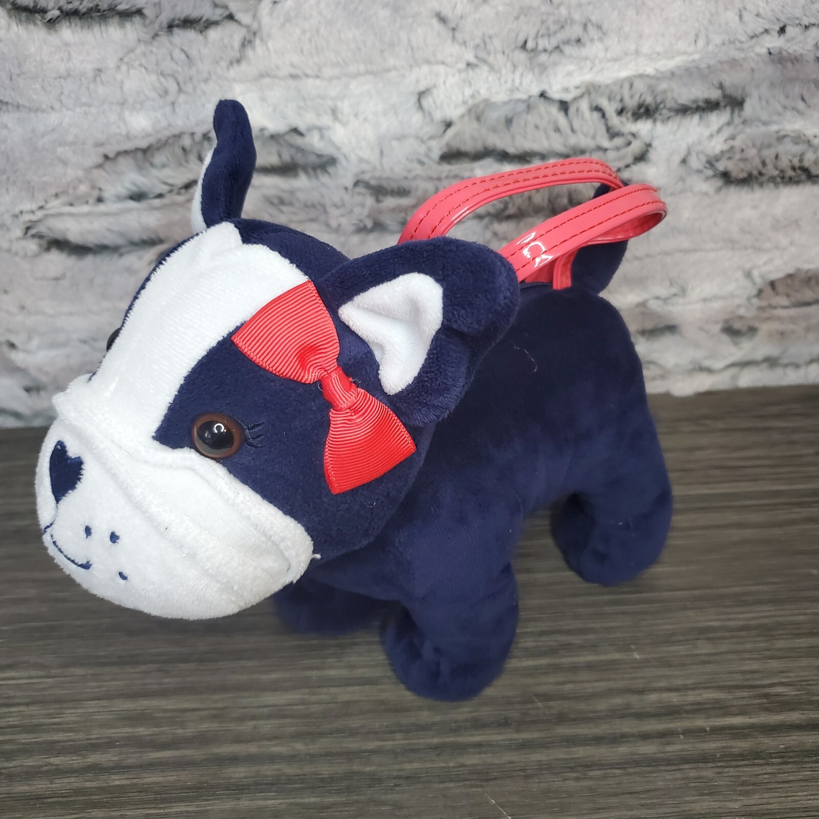 Gymboree Ciao Puppy Navy Blue Plush Dog Purse Tote Hot Pink Straps Bow Heart