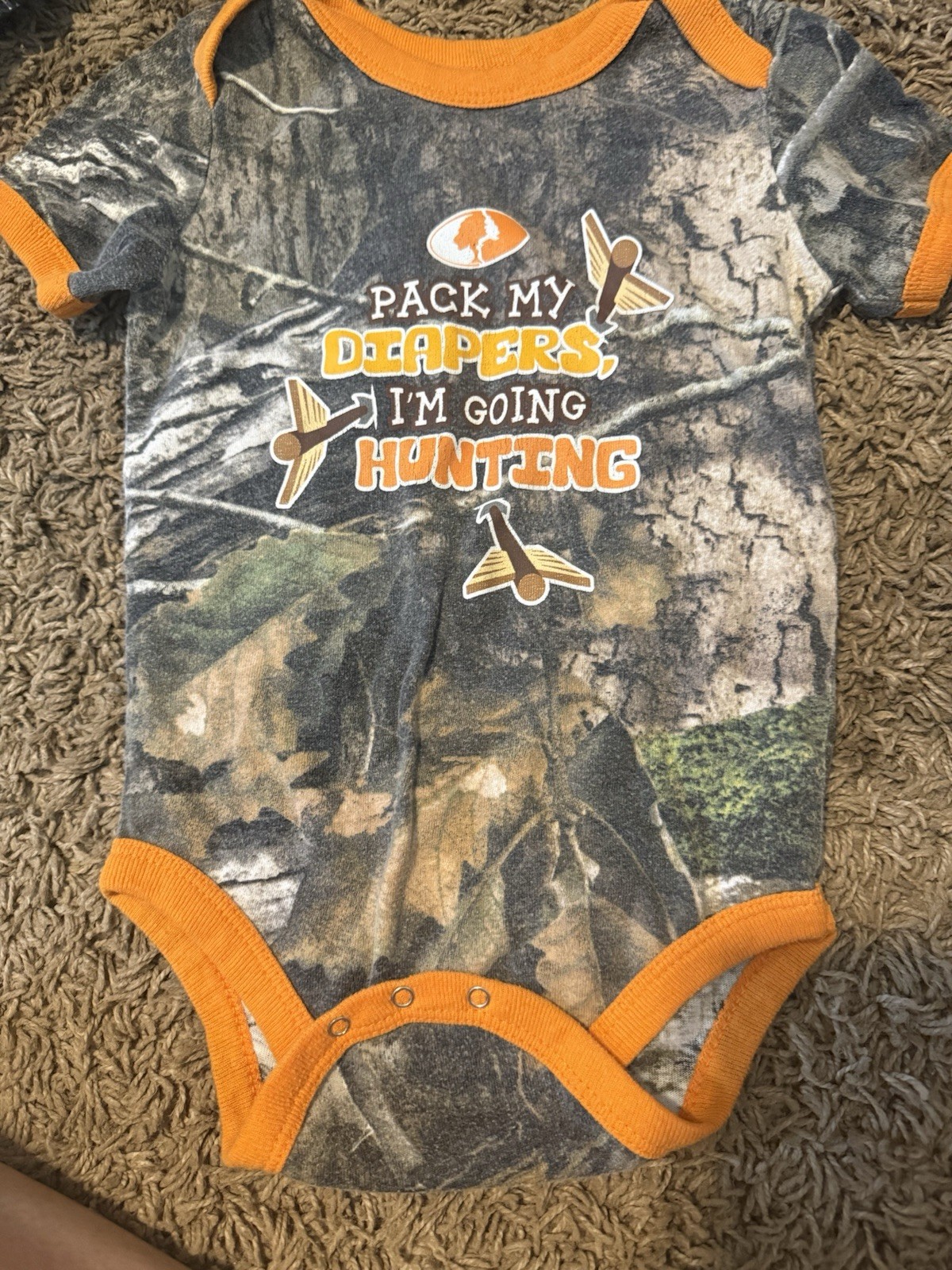Mossy Oak Carhartt Baby Boy 18M Cotton Camo bodysuits Lot of 5 Hunting Fishing