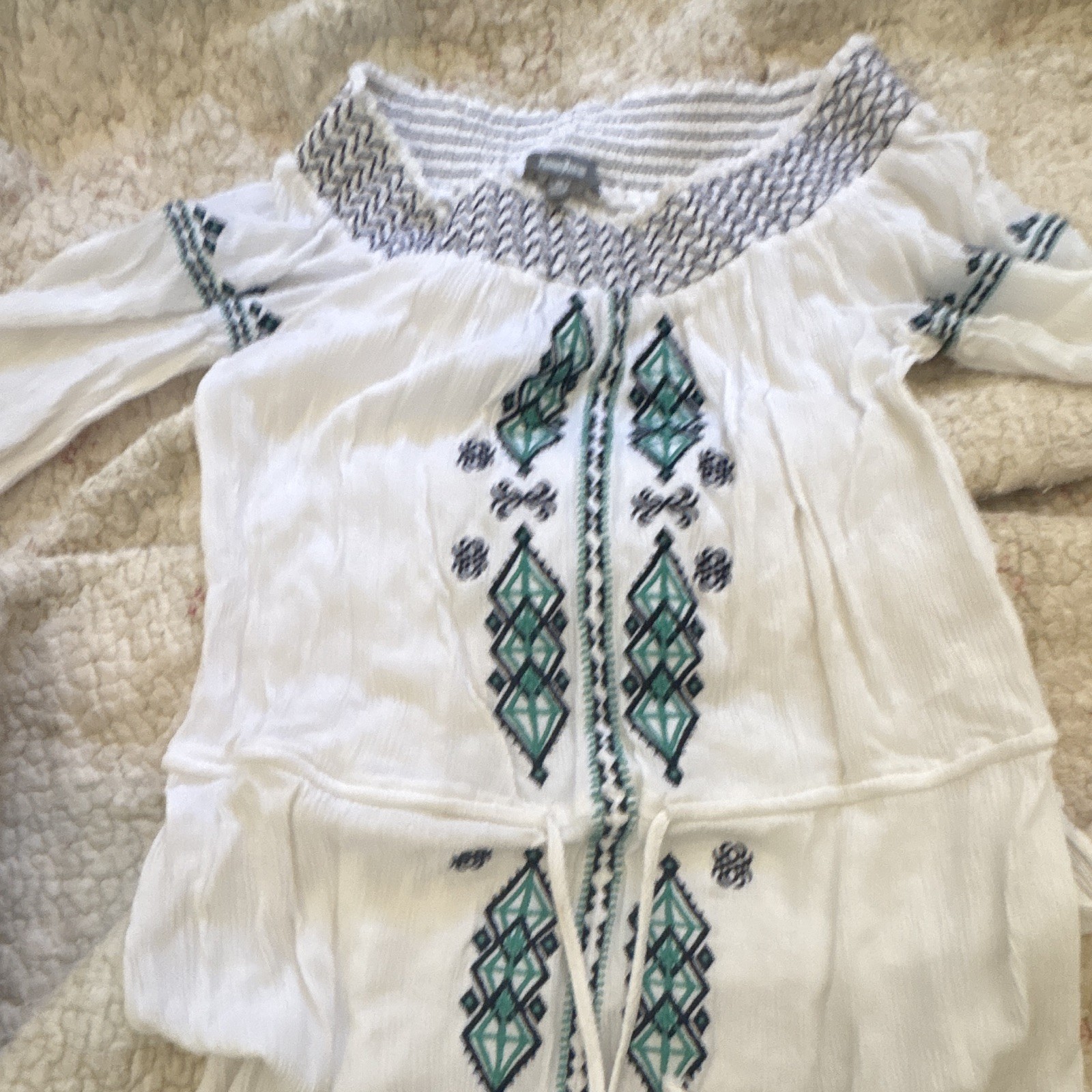 Neiman Marcus Embroidered Peasant Top + Avalable Teal Silk Skirt Size S