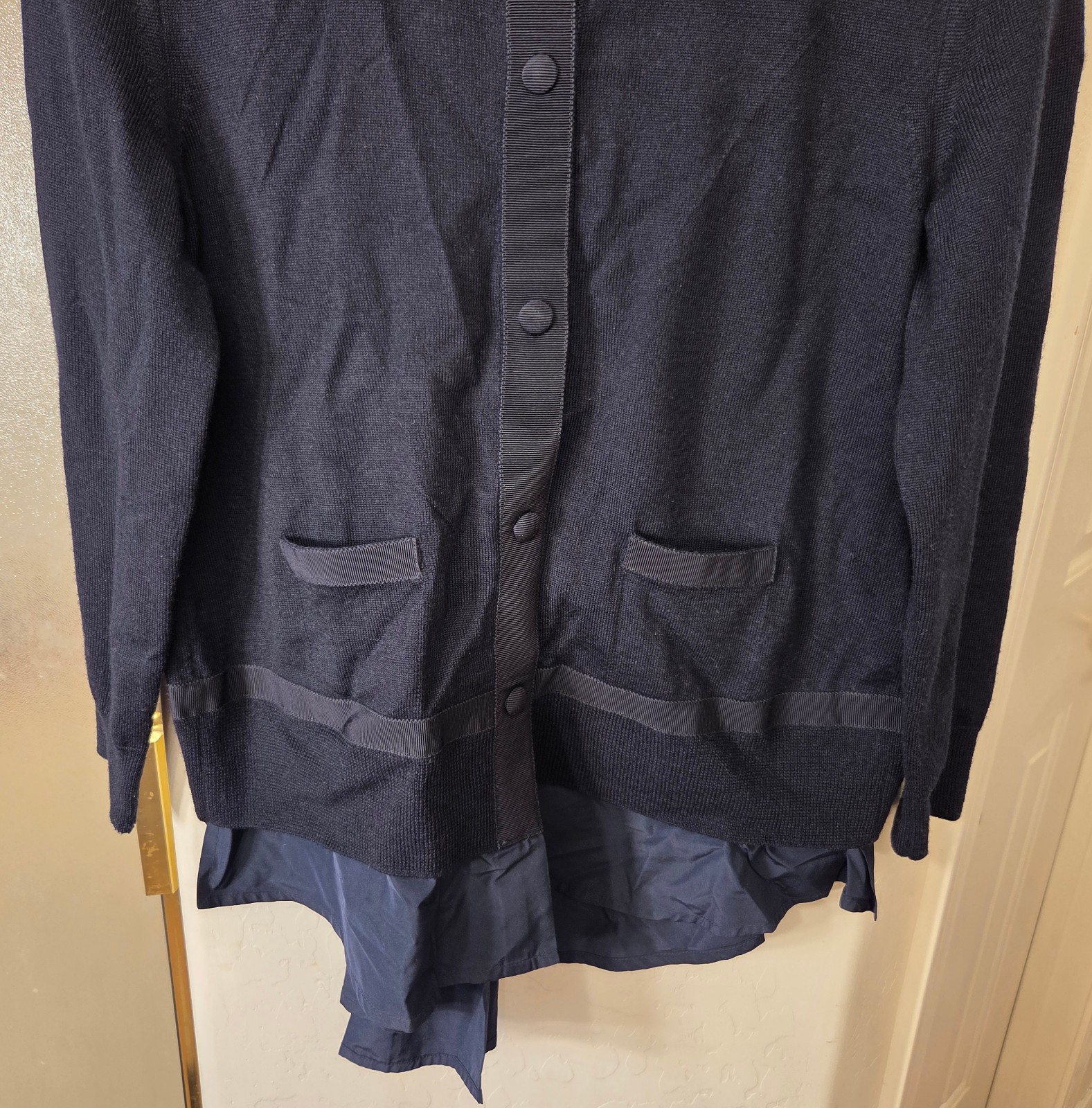 Moncler &lsquo;Maglione Tricot&rsquo; Cardigan Sweater Navy Blue Wool Womens M MSRP $800
