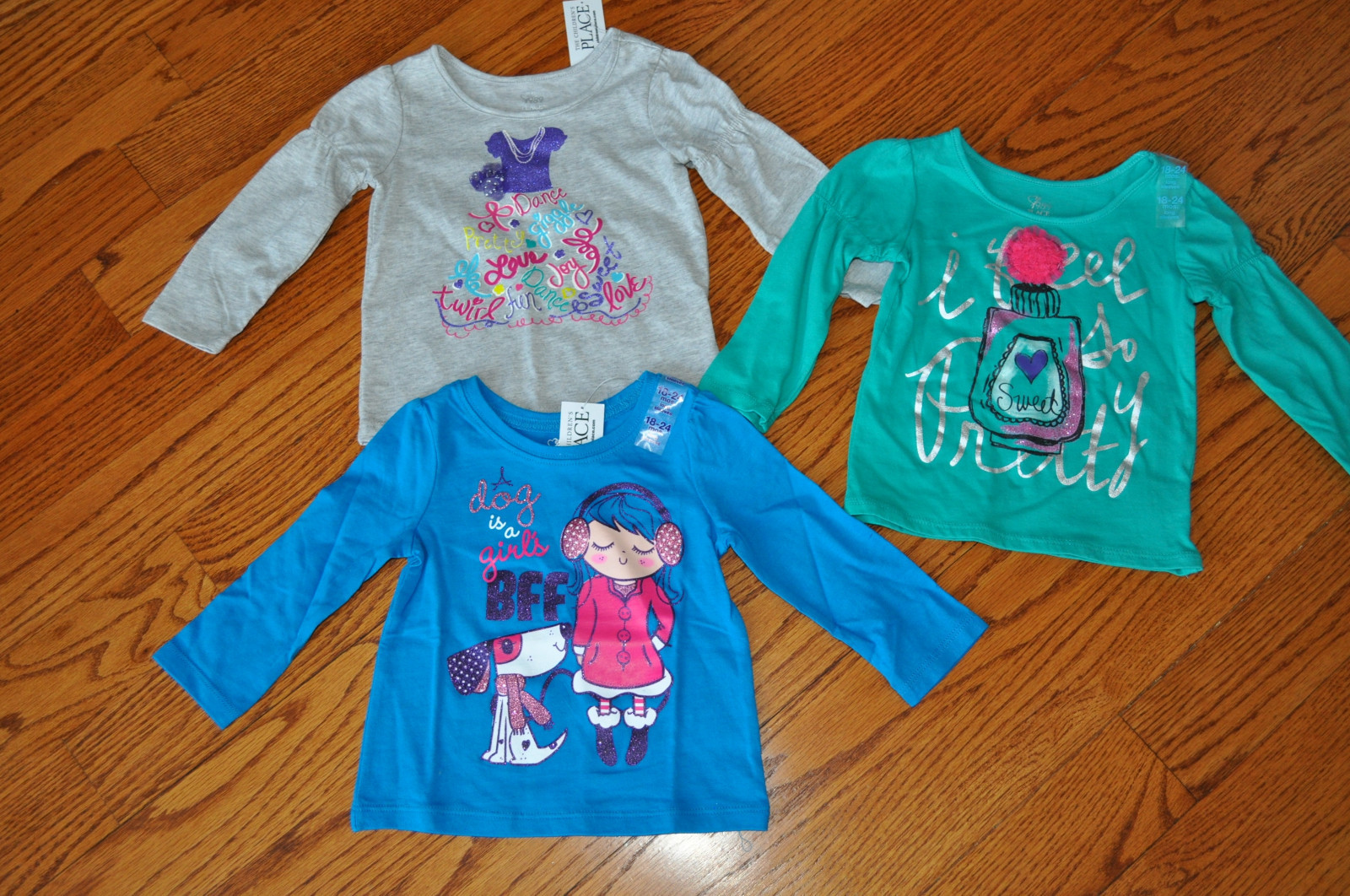 NWT~Lot of 3 Girls~THE CHILDREN&rsquo;S PLACE Cotton Tops~SIZES 18-24 Months~CUTE~