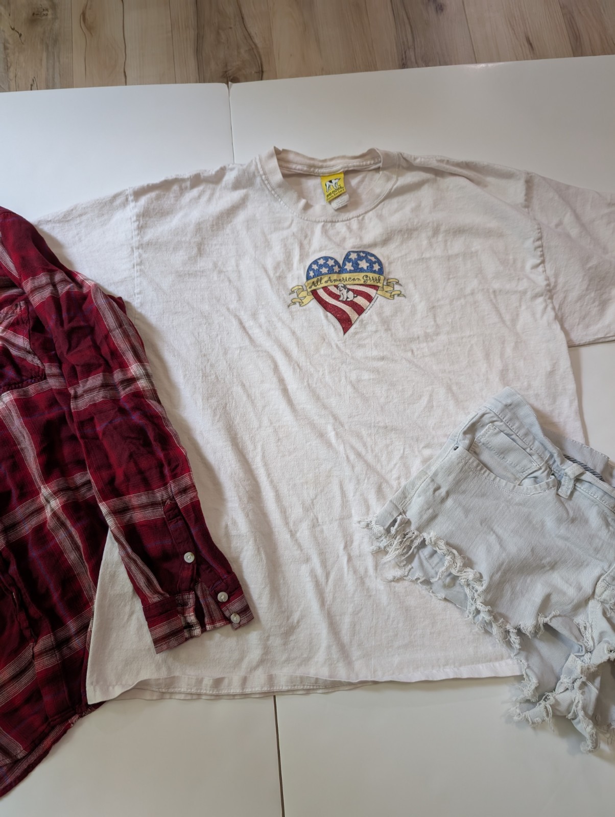 3 Piece 4 July Women XL Lot Shorts Vintage Shirt Plaid American Grunge Rock