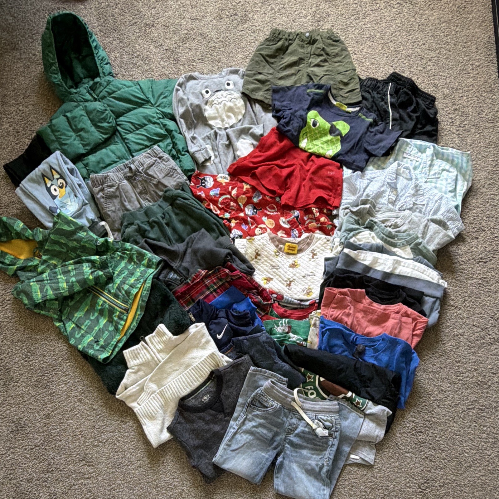 Boy Size 3years -5 yearsMixed Bundle Hooded Nylon Puffer Jacket, Animal, Winter