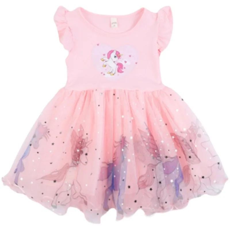 Girls Clothes 2025 New Summer Princess Dresses Flying Sleeve Kids Dress Unicorn