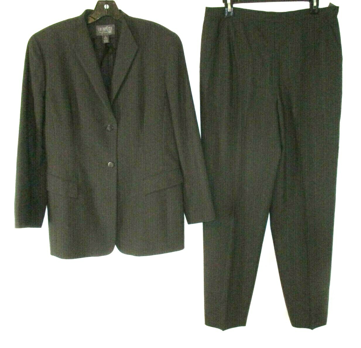 Layfayette 148 Wool Jacket Pants Suit Set Sz 10 Brown Striped Career Women GG538