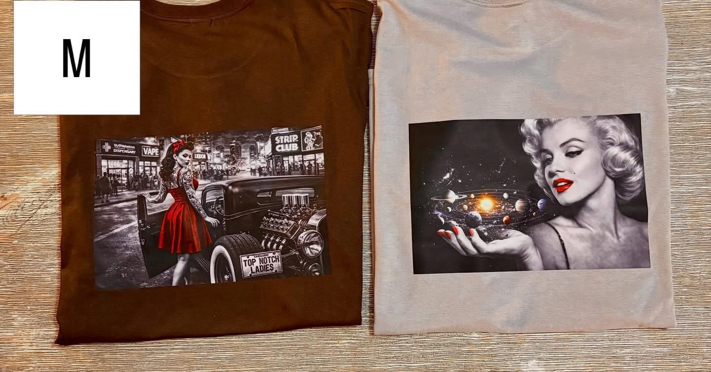 Gildan Graphic Print Cotton Tees Top Notch Ladies M L XL Assorted Colors