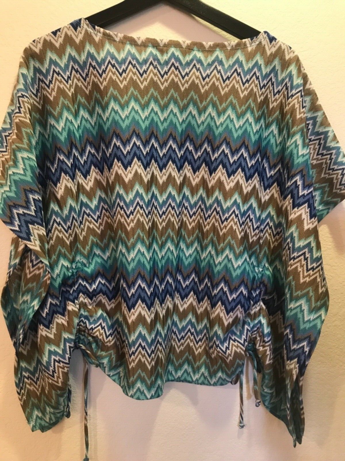 STYLE & CO. Petite Zig Zag Square Blue White Tan Top size PS