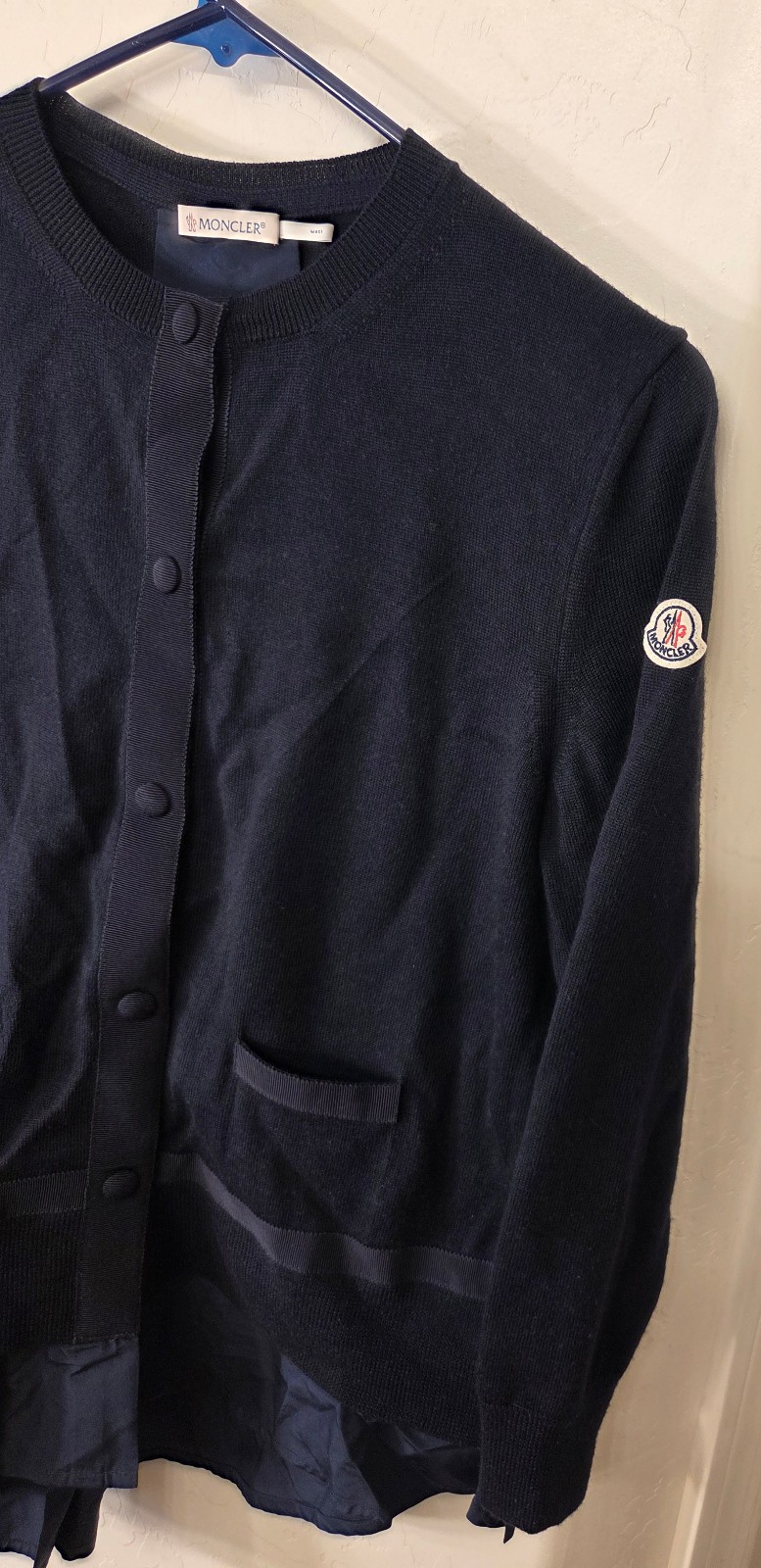 Moncler &lsquo;Maglione Tricot&rsquo; Cardigan Sweater Navy Blue Wool Womens M MSRP $800