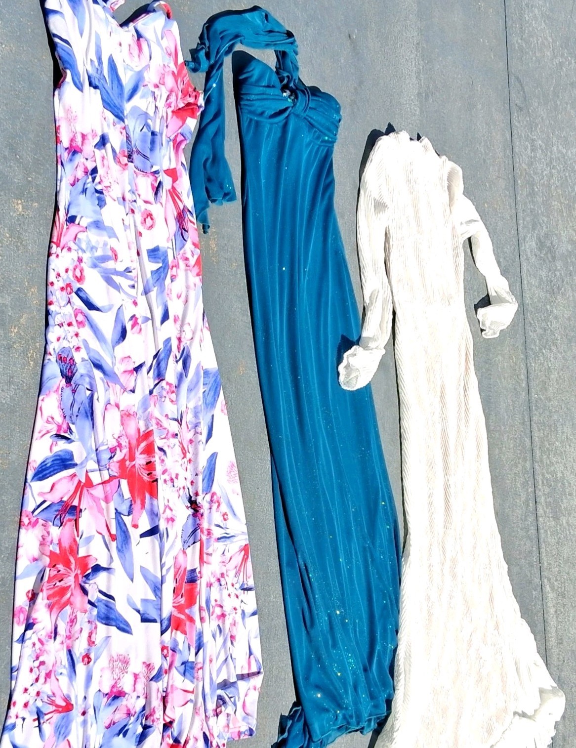 Lot of 3 Long Evening Dresses, Glamorous Lace, J.Lo, Sequins Good Condition