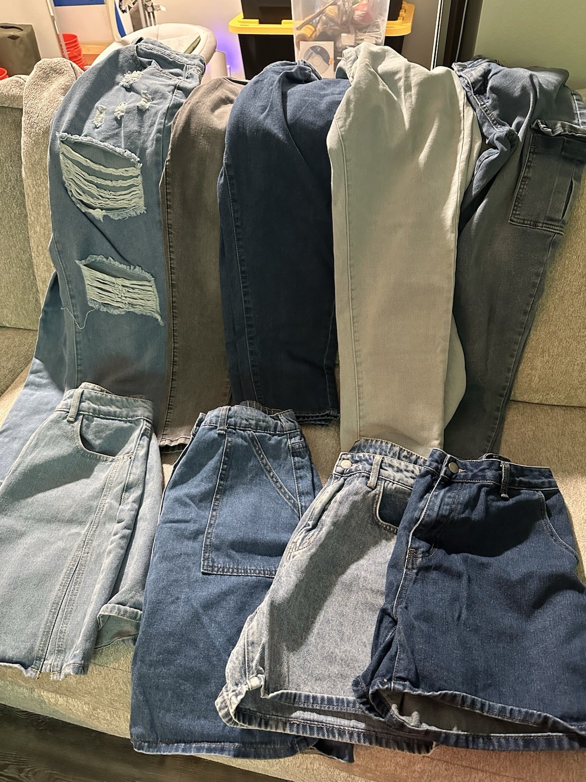 Mix Baby Girl Denim Jeans & Jean Shorts Lot Solid Blue/Gray/Green