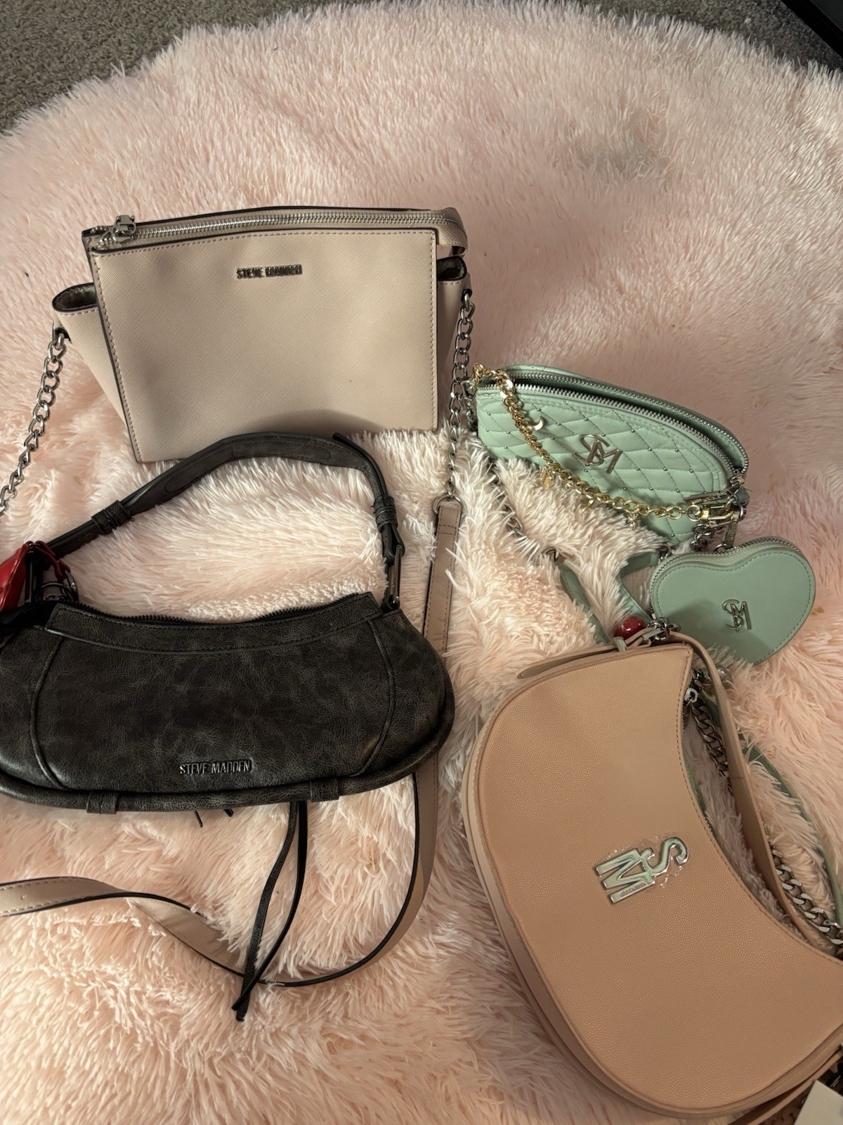 Steve Madden Lot of 4 Faux Leather Crossbody/Shoulder Bags Beige/Black/Green