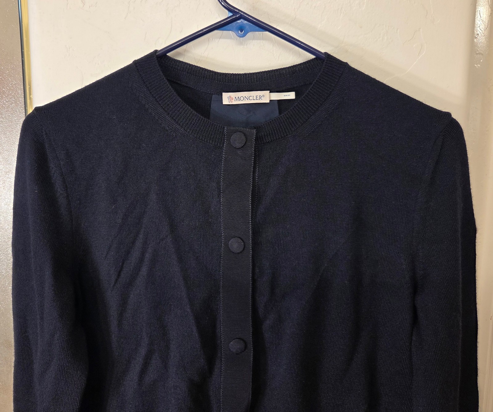 Moncler &lsquo;Maglione Tricot&rsquo; Cardigan Sweater Navy Blue Wool Womens M MSRP $800