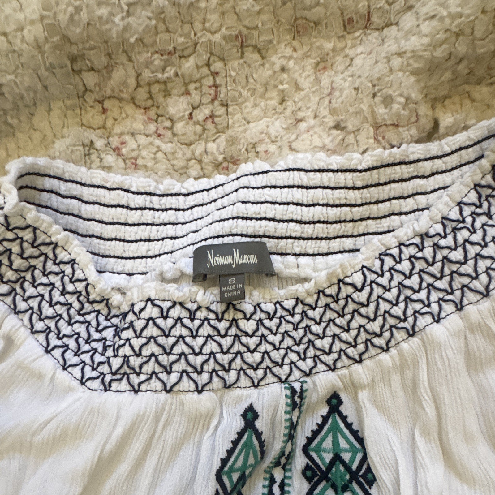 Neiman Marcus Embroidered Peasant Top + Avalable Teal Silk Skirt Size S