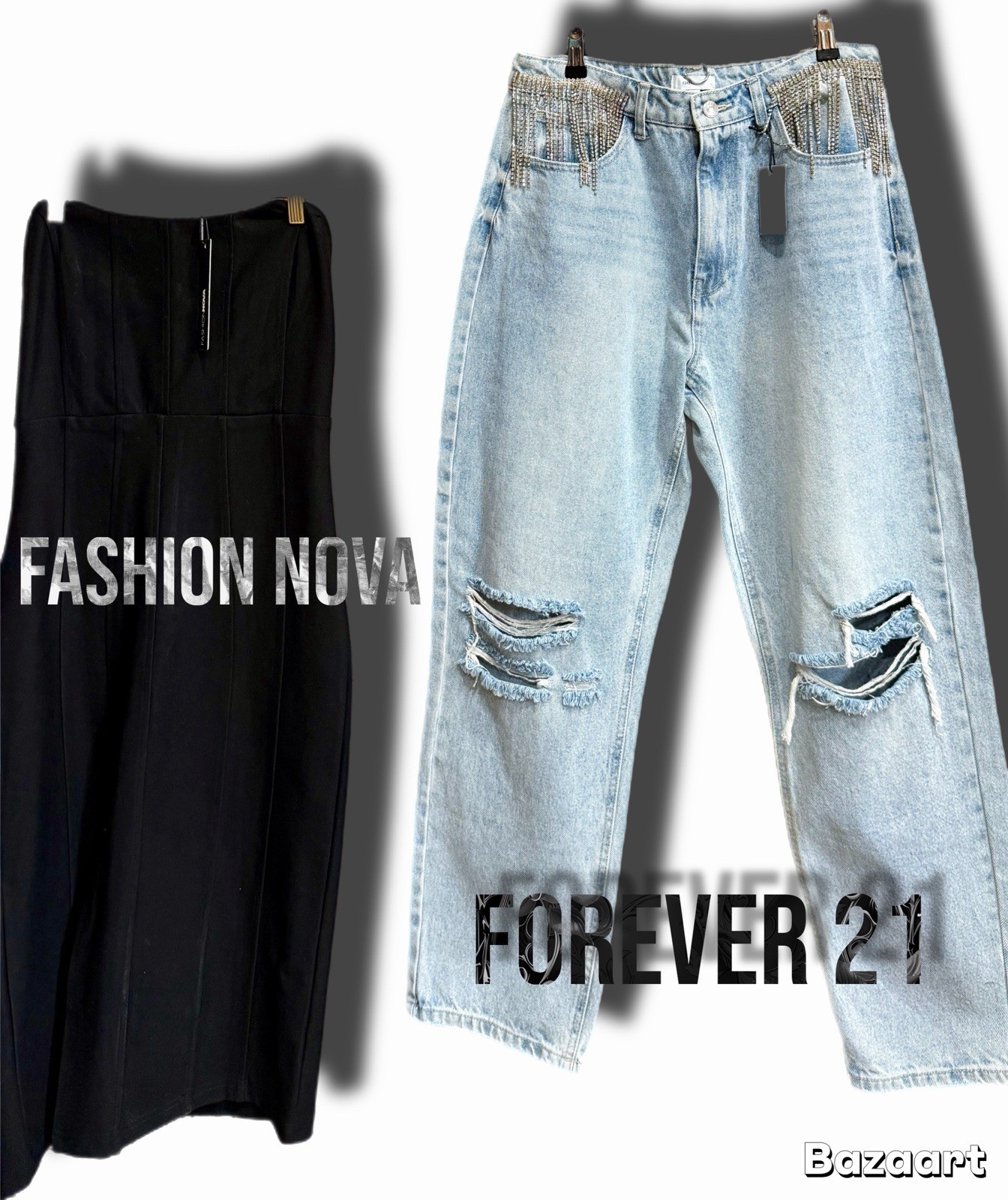 Fashion Nova, Forever 21, Lush Jeans Tops Dresses Lot Denim Faux Fur Satin Blue