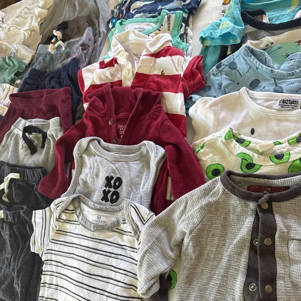 HUGE Lot Mix Of 57! Boy Clothes Size 0-9M SPRING SUMMER FALL Mostly Tops