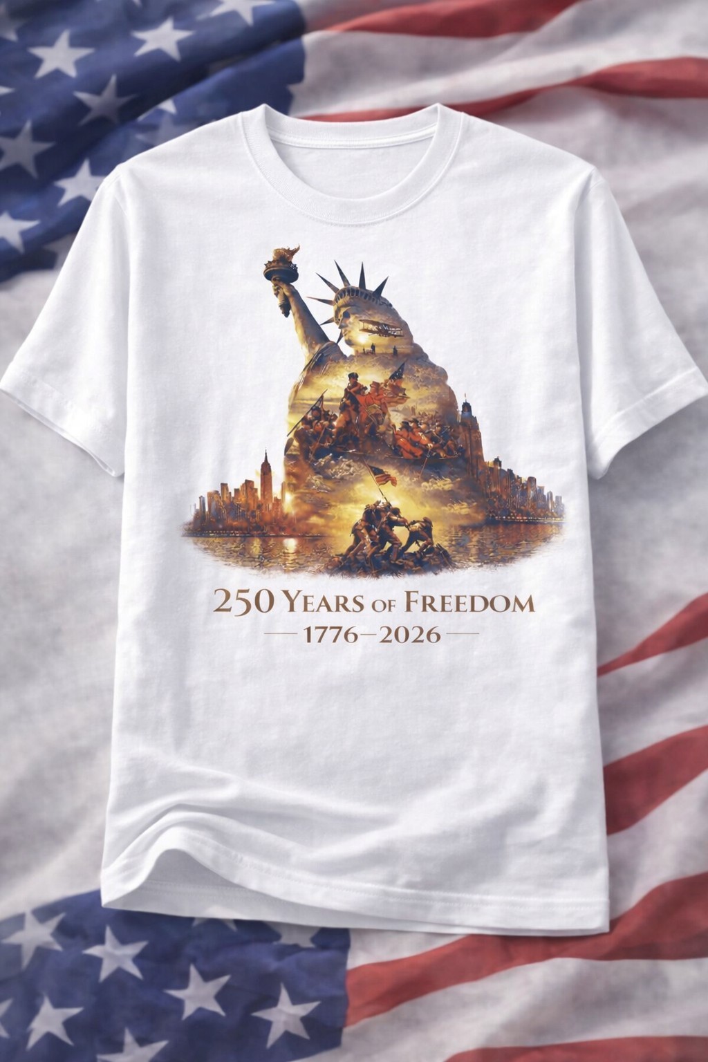 Adult Statue Liberty Patriotic Celebration 250 years of independence shirt