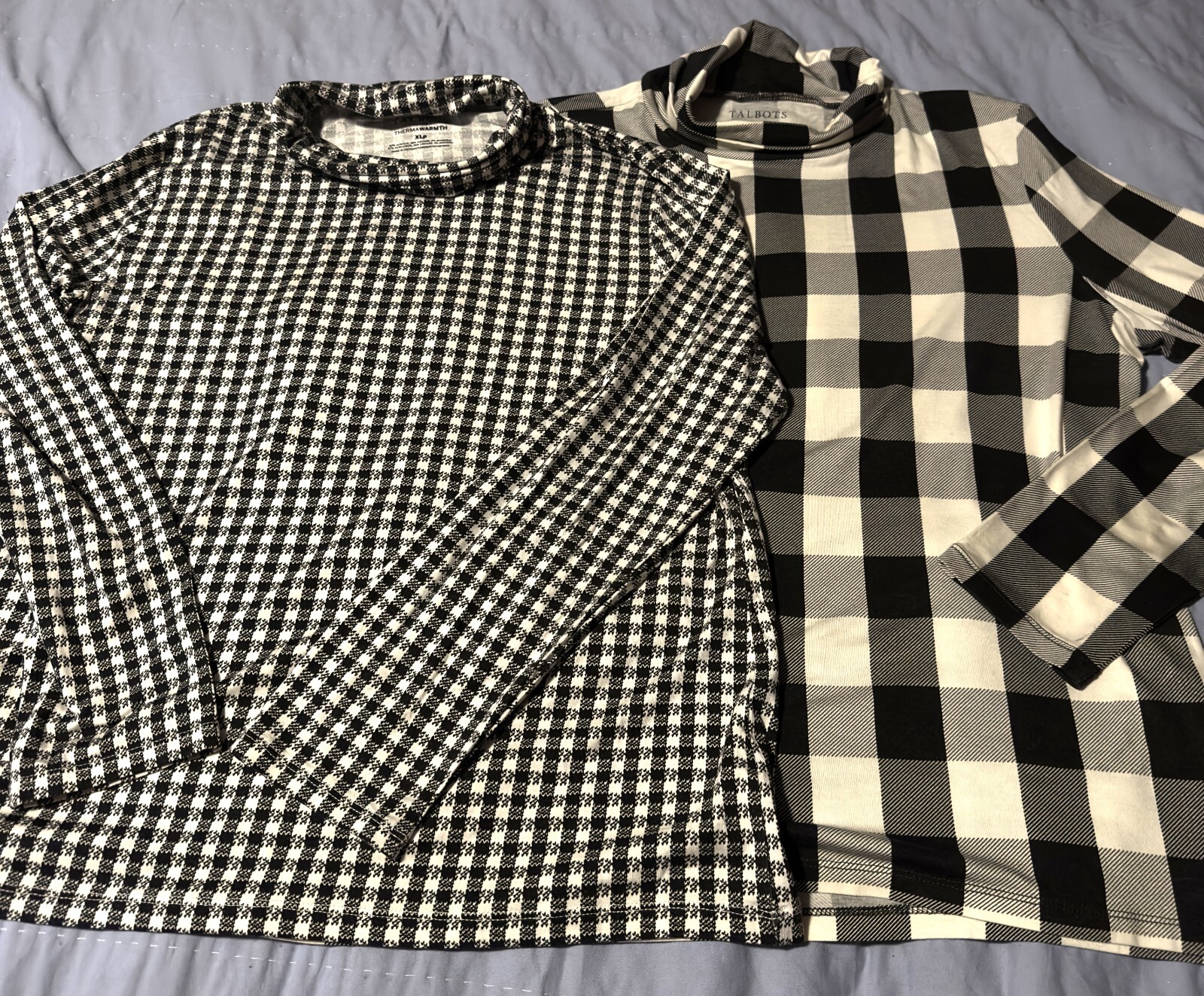 Talbots Lot of 2 Thermal Warmth XLP is Small Print L is Large Print Black Checks