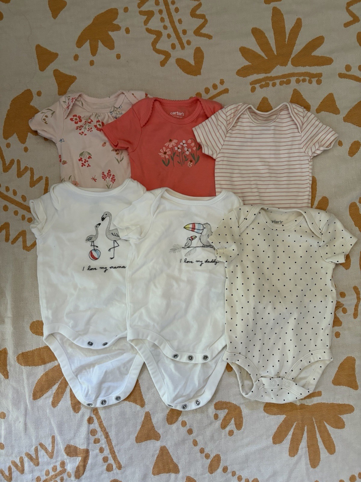 Carter&rsquo;s, babyGap Lot of 6 Baby Short Sleeve Bodysuits 0-3M Multi Designs
