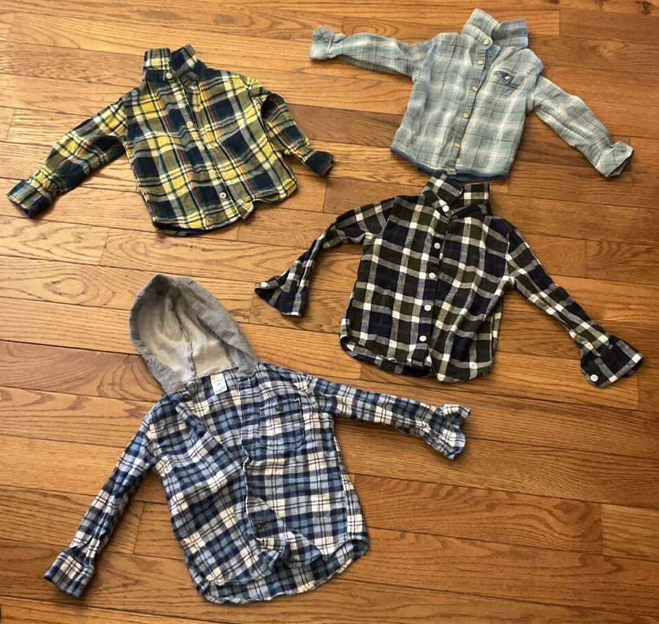 Lot Of 4 Button Up Plaid 3T Boy&rsquo;s Shirts HEAVYDUTY Carter Mixed Brands