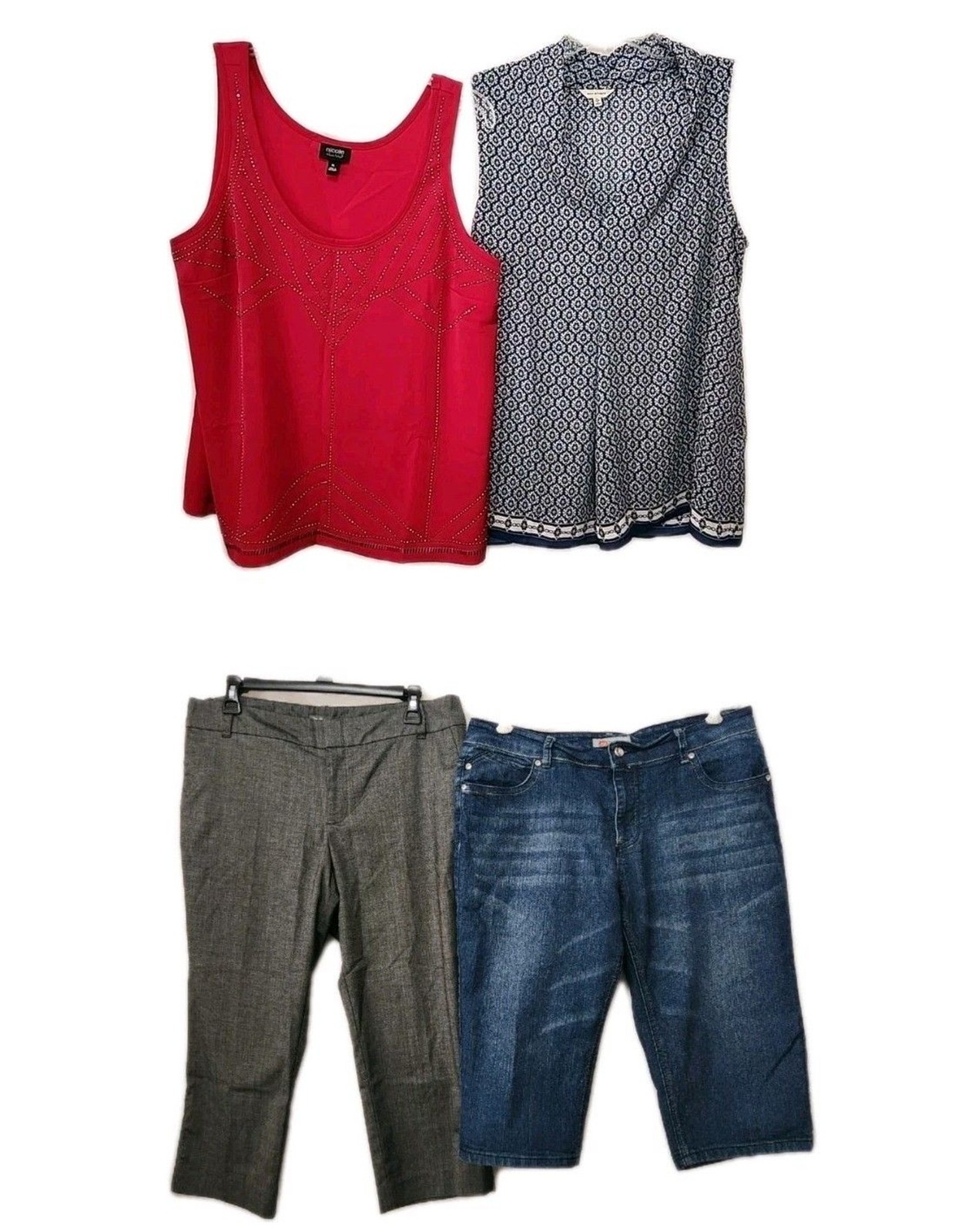 4 Pc Spring Summer Lot Womens Size 12 XL Tops Pants Casual Sleeveless