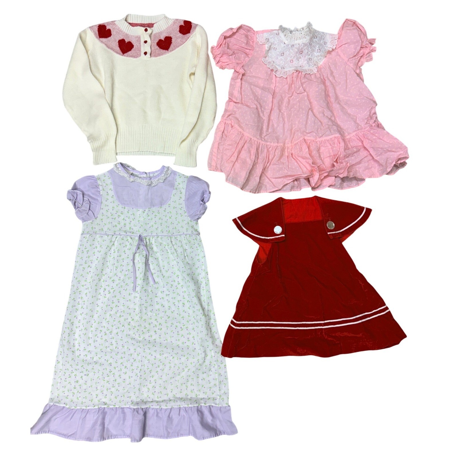 Vintage Girls Clothing Lot Starlet Nightgown Velvet Dress Heart Sweater 4pc – BE
