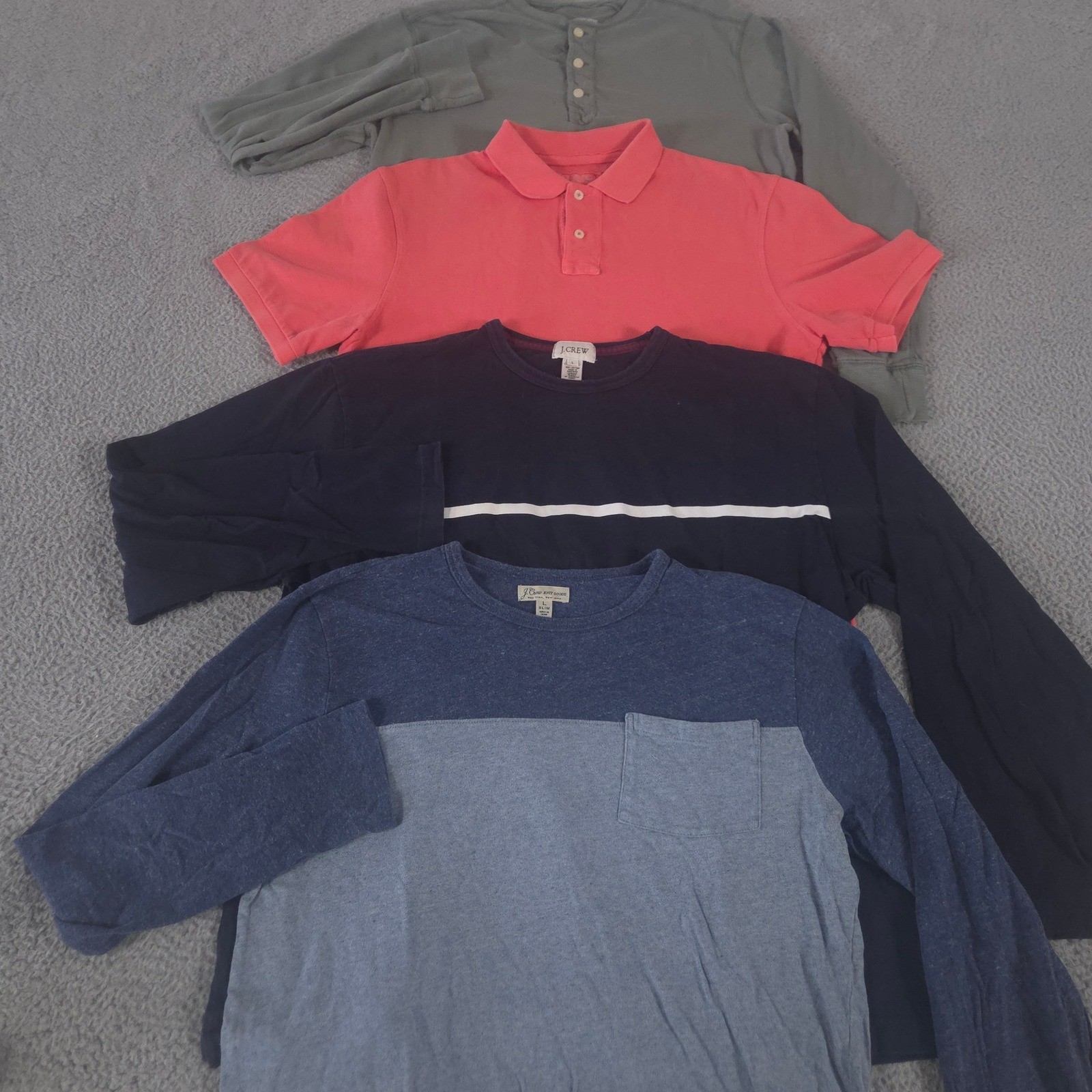 LOT OF 4 J.Crew Shirt Men Large Multi Garment-Dyed Slub Cotton Henley Pique Polo