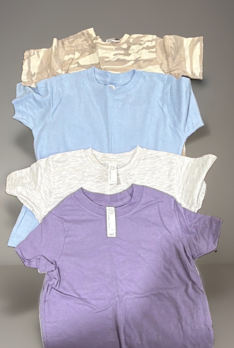 5 Rabbit Skins Kids 3T Cotton Short Sleeve Tees. Must buy Lot Solid & camo