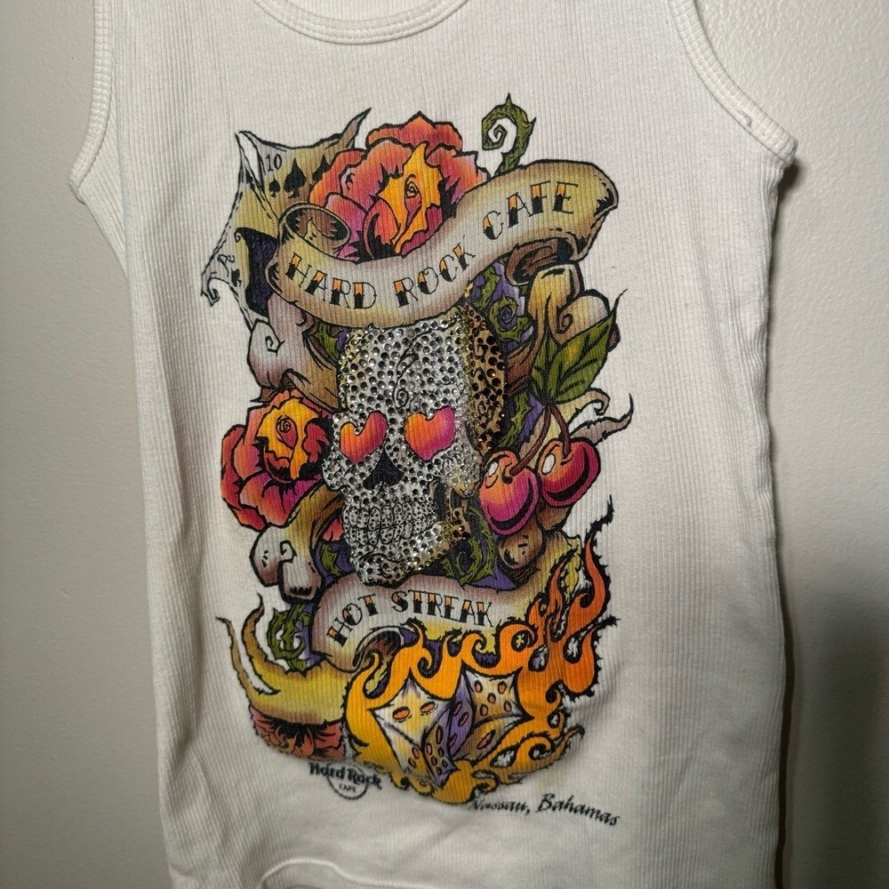 Vintage Y2K hard rock bling tank top skull goth punk M