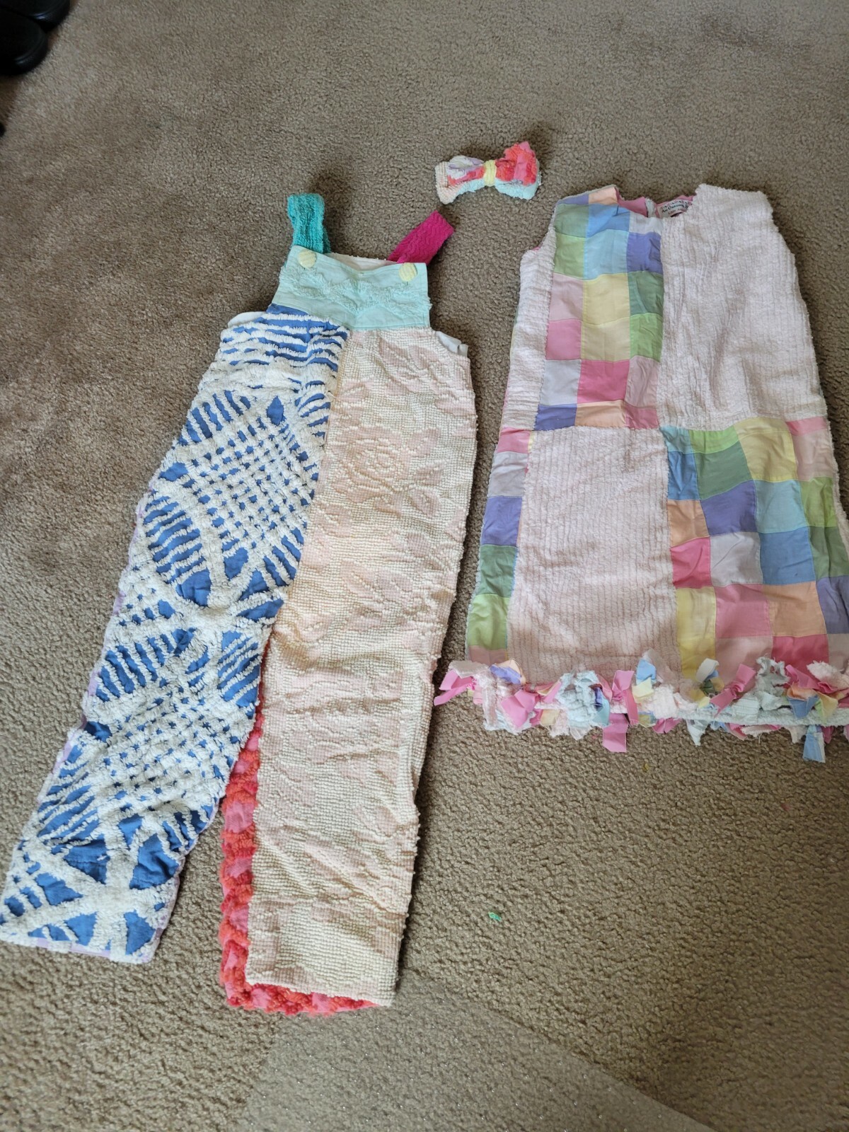 Vintage Chenille Repurposed for Clothing Girl Lot of 3 Handmade SiZe 10/12 Youth