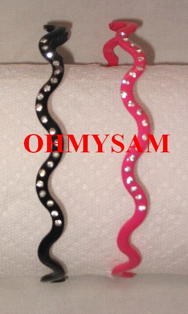 CLOSEOUT 6 NEW SOLID COLOR PLASTIC HARD HEADBAND /COMB /CLEAR STONE / WAVE 3/16&Prime;
